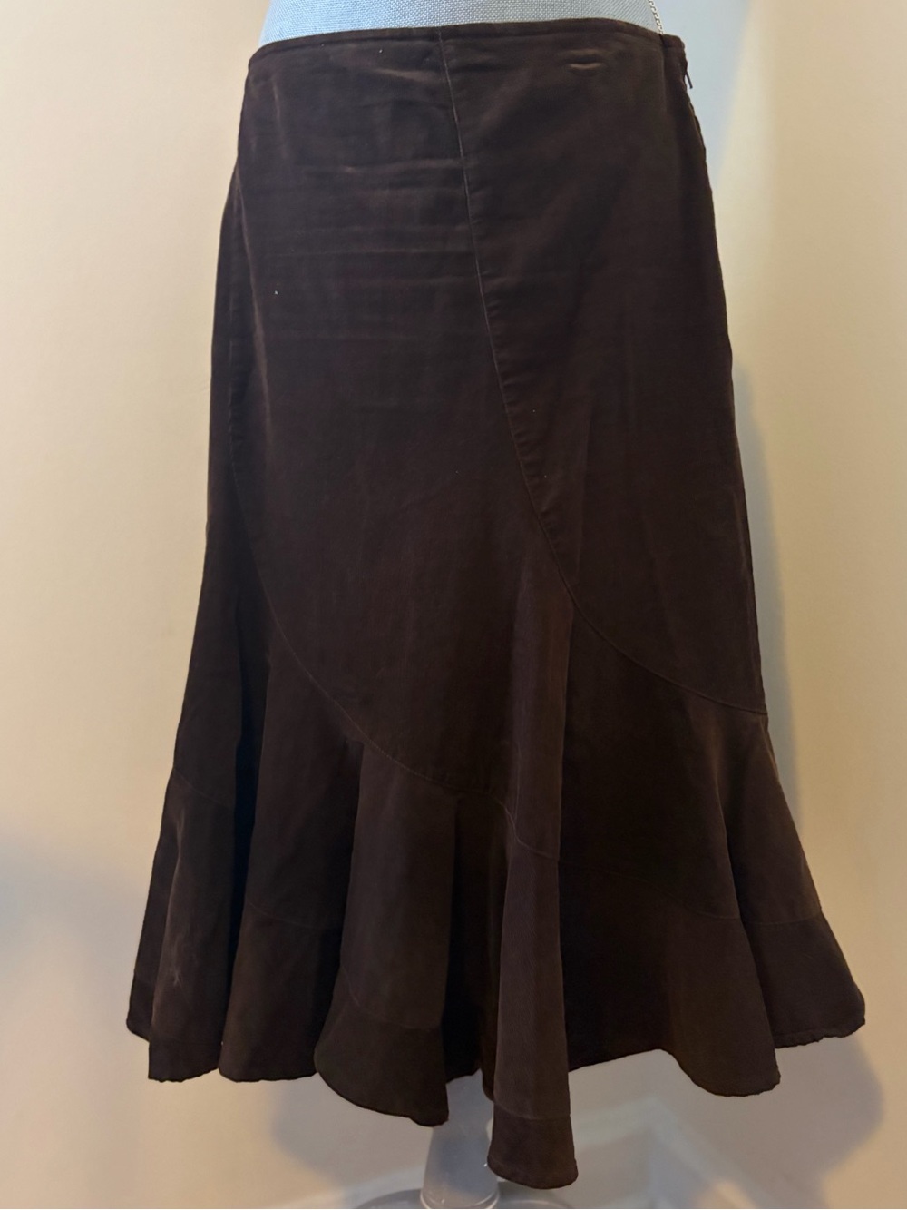 Y2K Corduroy Cotton Flare Fairy Whimsy Brown Flared Midi Skirt